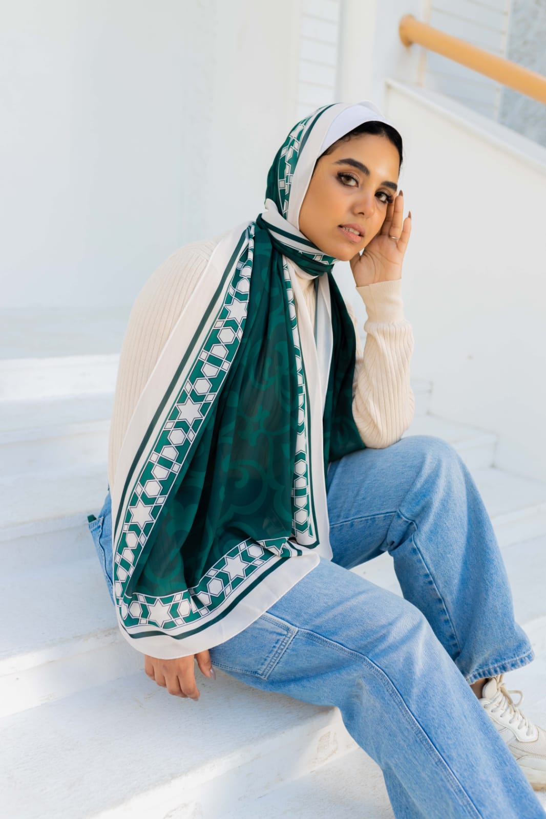 GREEN OGEE PRINTED HIJAB SCARF